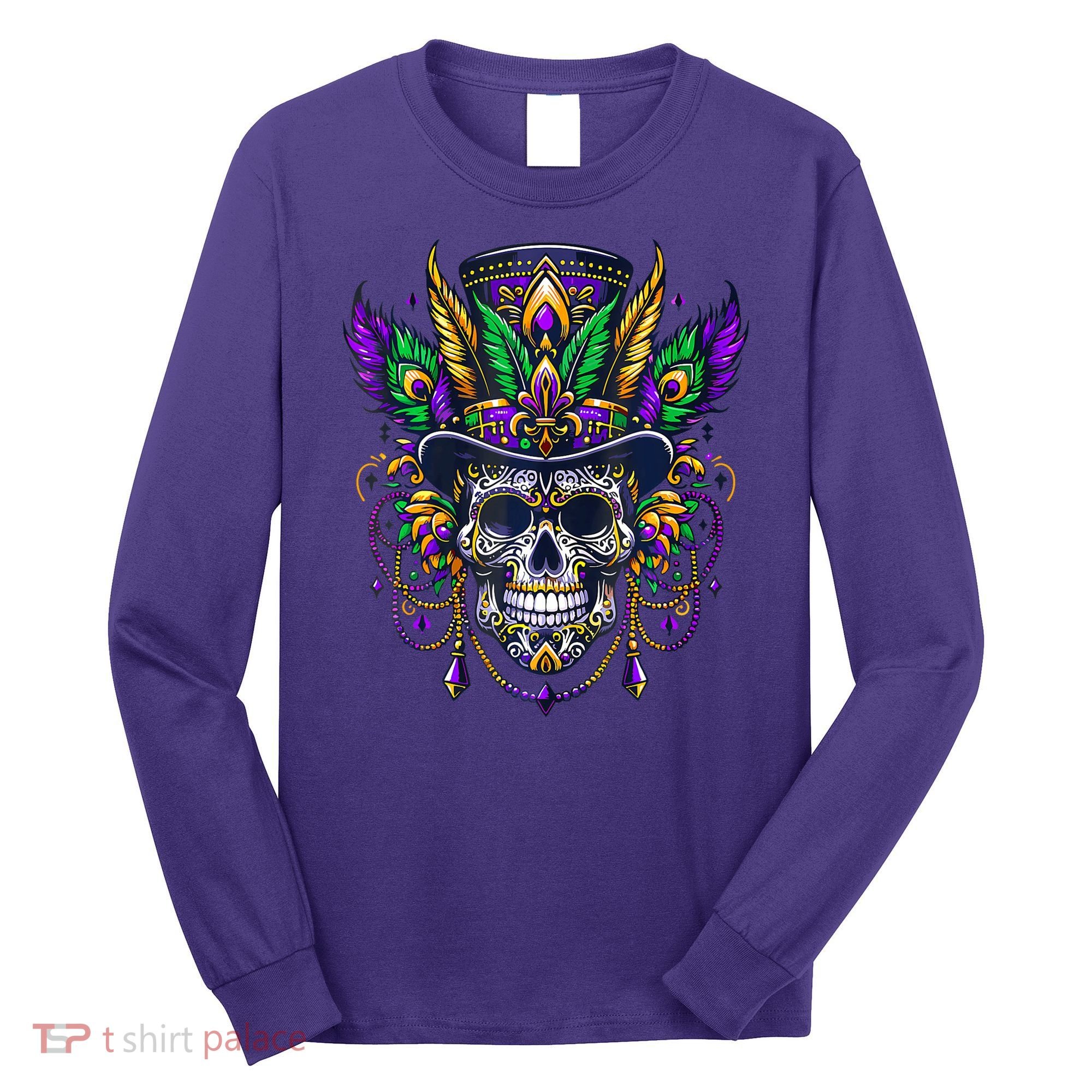 Mardi Gras Skull Top Hat New Orleans Witch Doctor Voodoo Long Sleeve Shirt