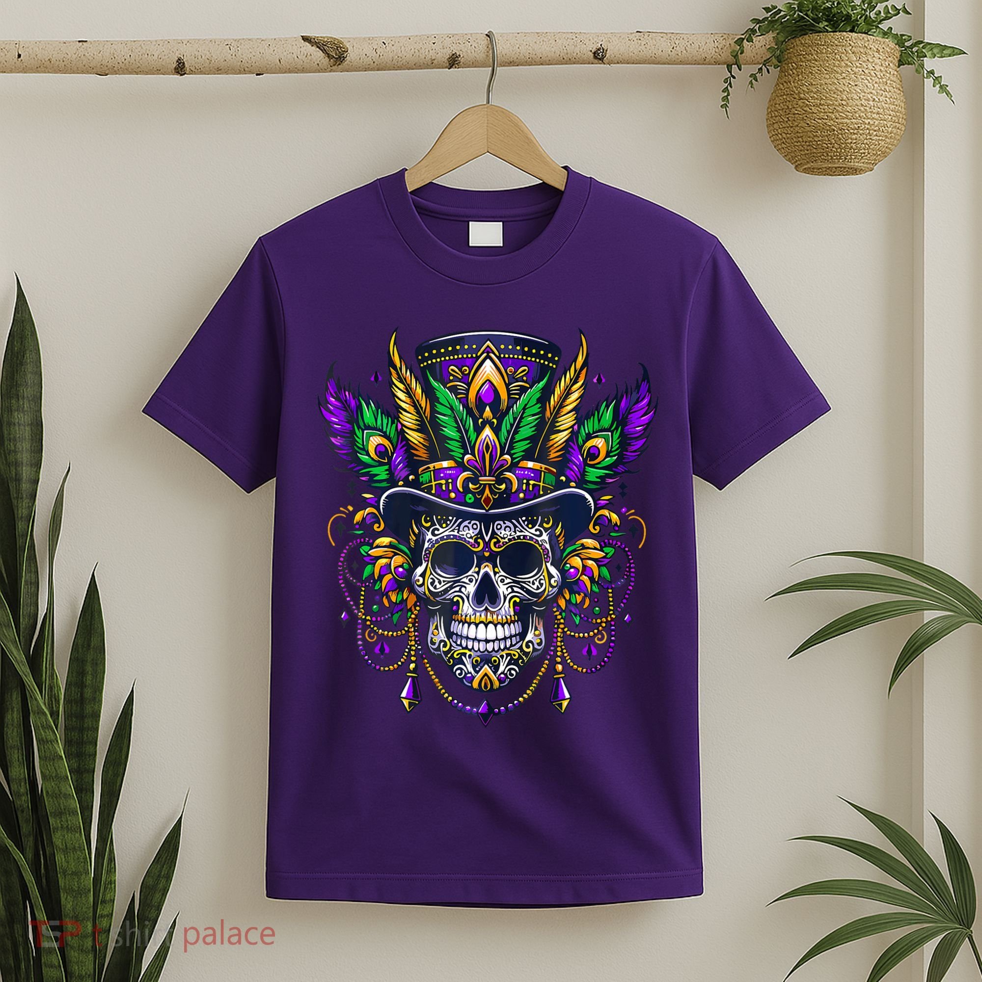 Mardi Gras Skull Top Hat New Orleans Witch Doctor Voodoo T-Shirt