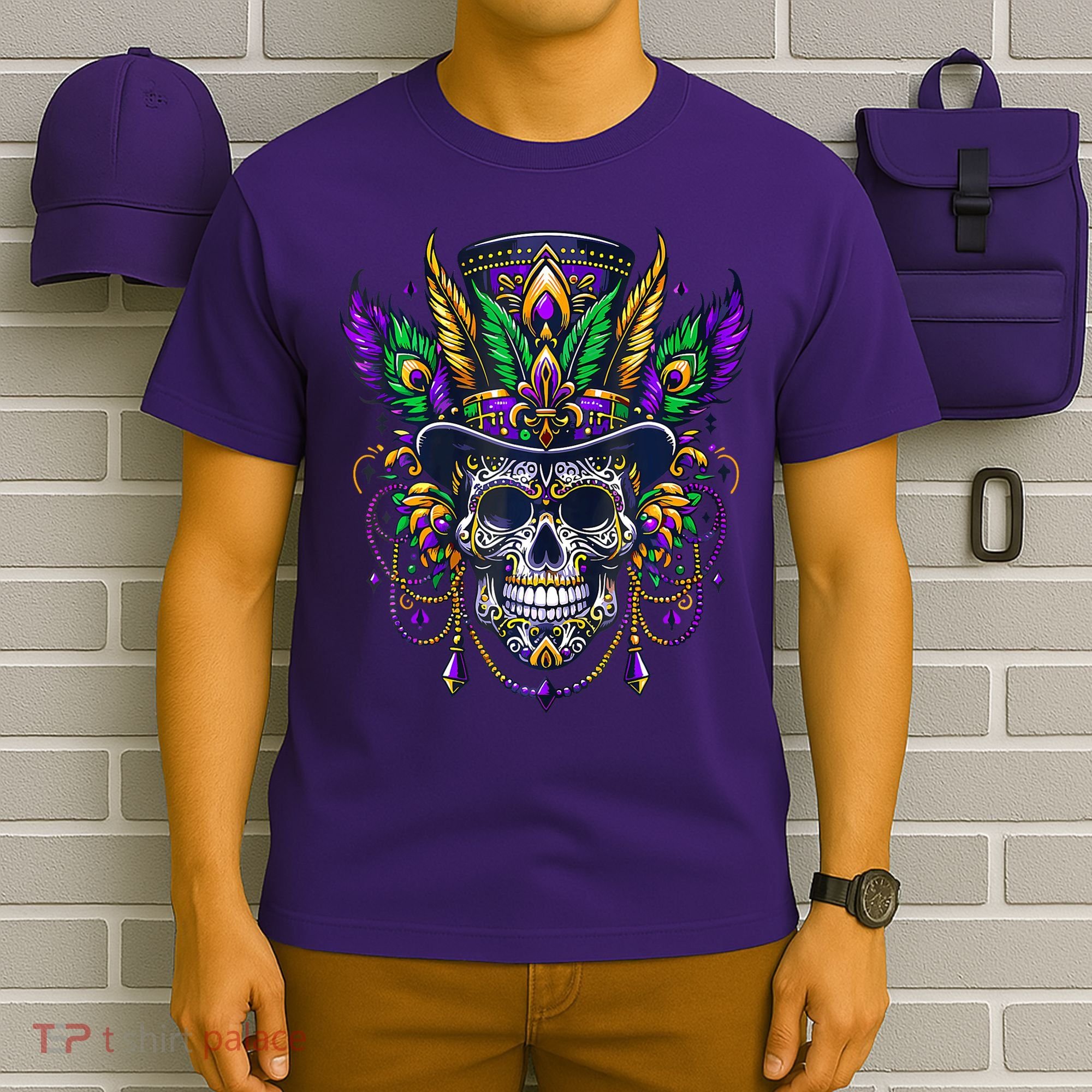 Mardi Gras Skull Top Hat New Orleans Witch Doctor Voodoo T-Shirt