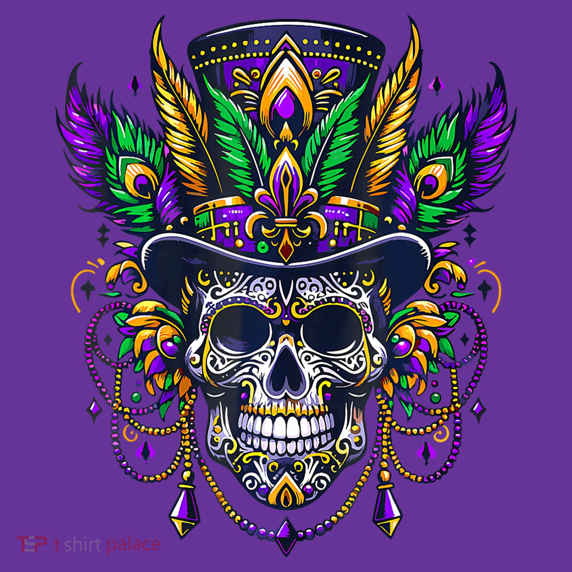Mardi Gras Skull Top Hat New Orleans Witch Doctor Voodoo T-Shirt