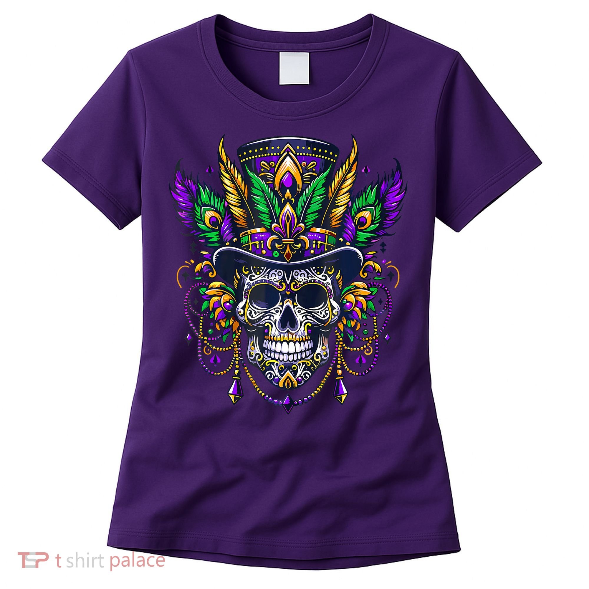 Mardi Gras Skull Top Hat New Orleans Witch Doctor Voodoo Women's T-Shirt
