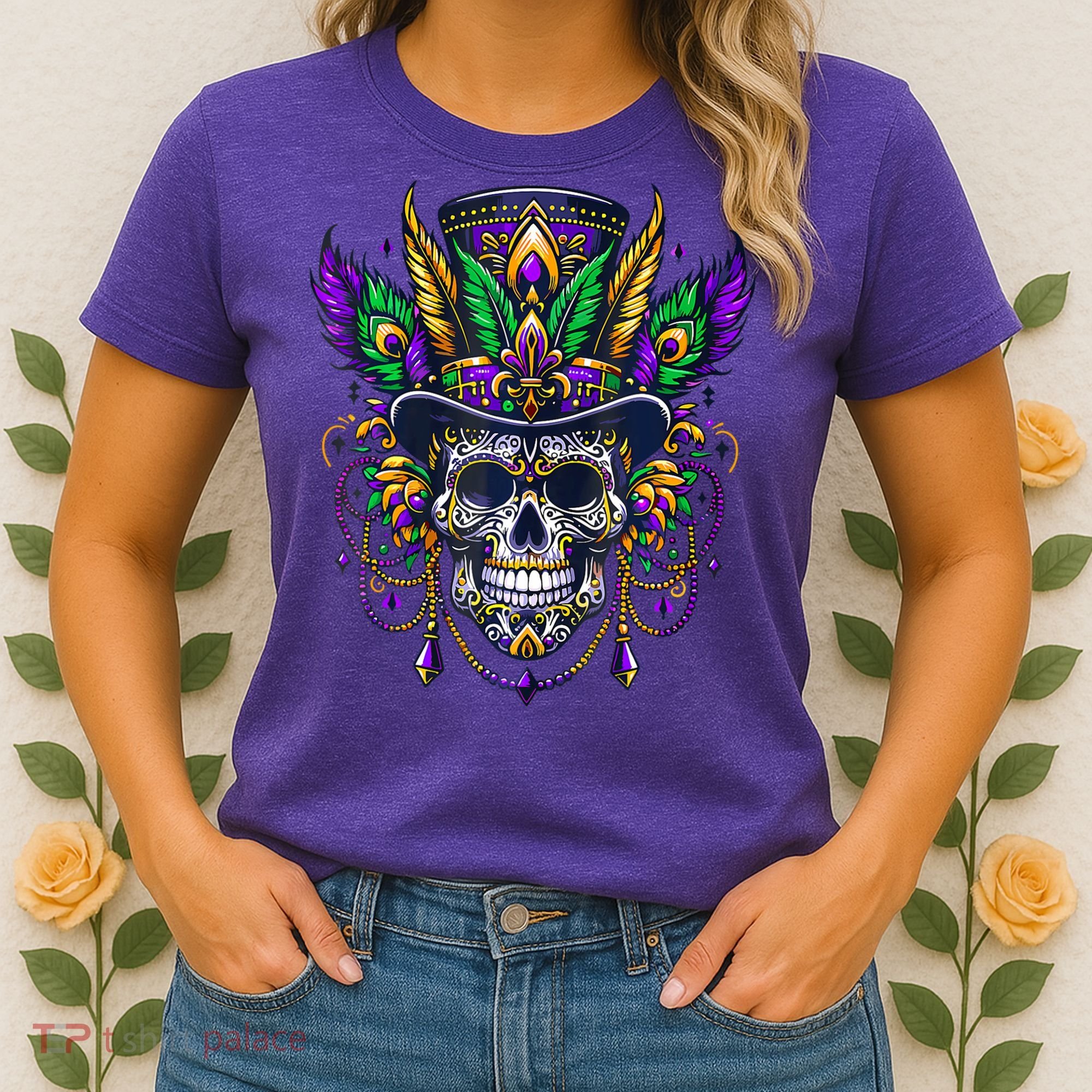 Mardi Gras Skull Top Hat New Orleans Witch Doctor Voodoo Women's T-Shirt
