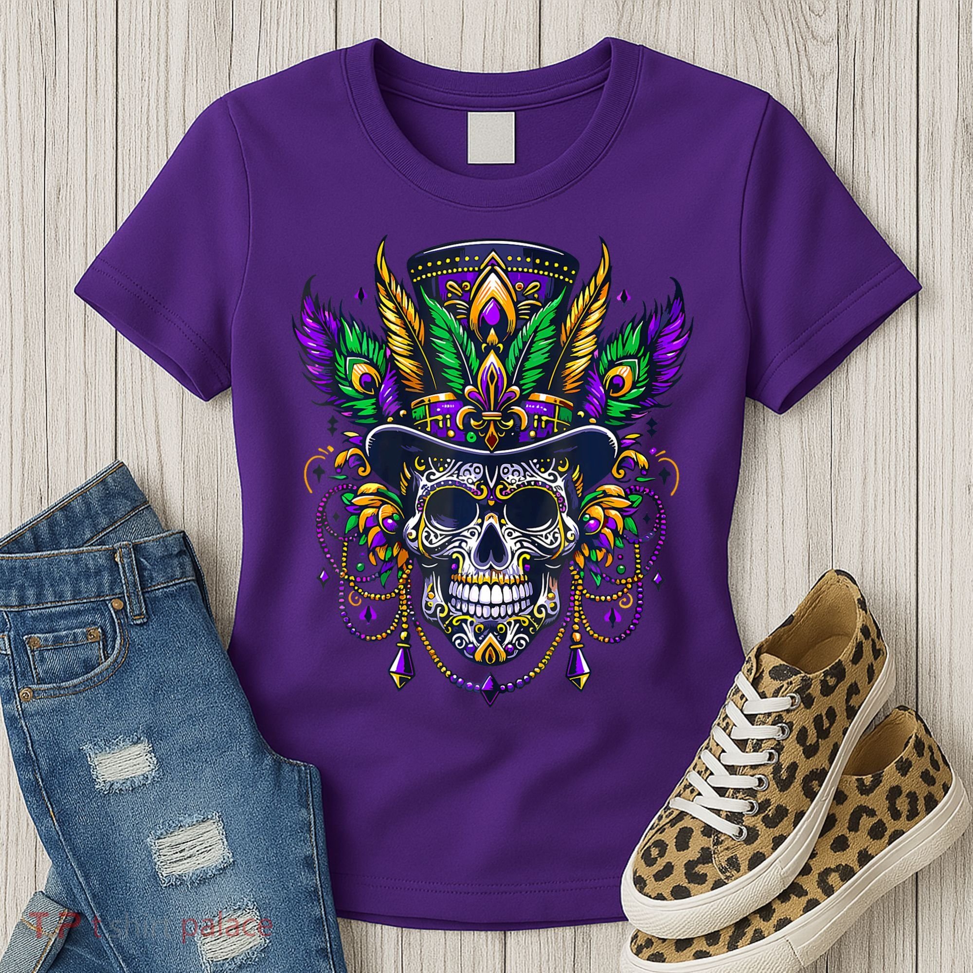 Mardi Gras Skull Top Hat New Orleans Witch Doctor Voodoo Women's T-Shirt