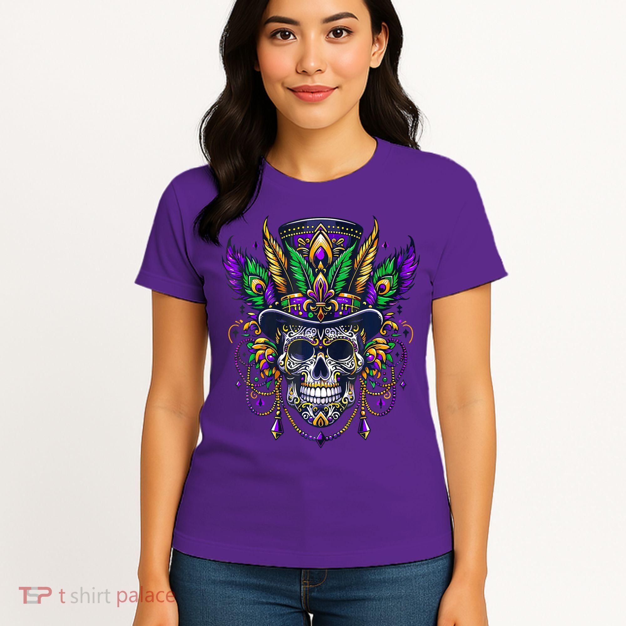 Mardi Gras Skull Top Hat New Orleans Witch Doctor Voodoo Women's T-Shirt