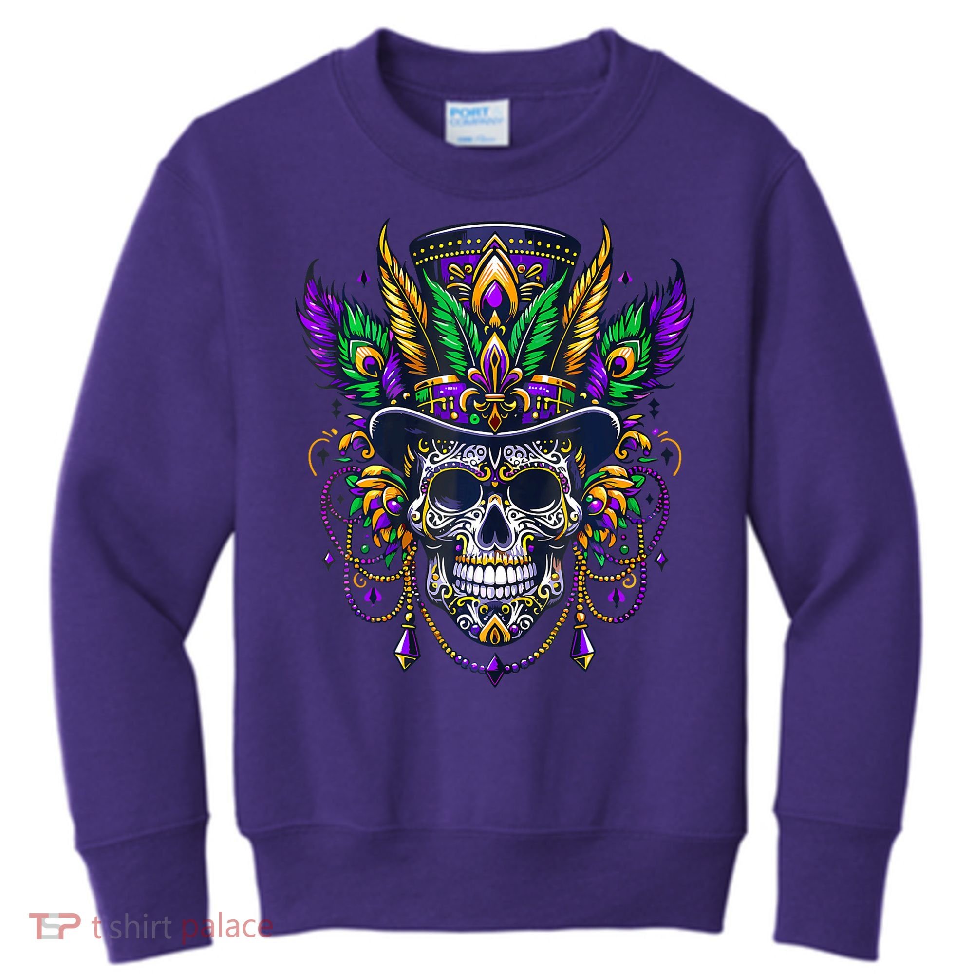 Mardi Gras Skull Top Hat New Orleans Witch Doctor Voodoo Kids Sweatshirt