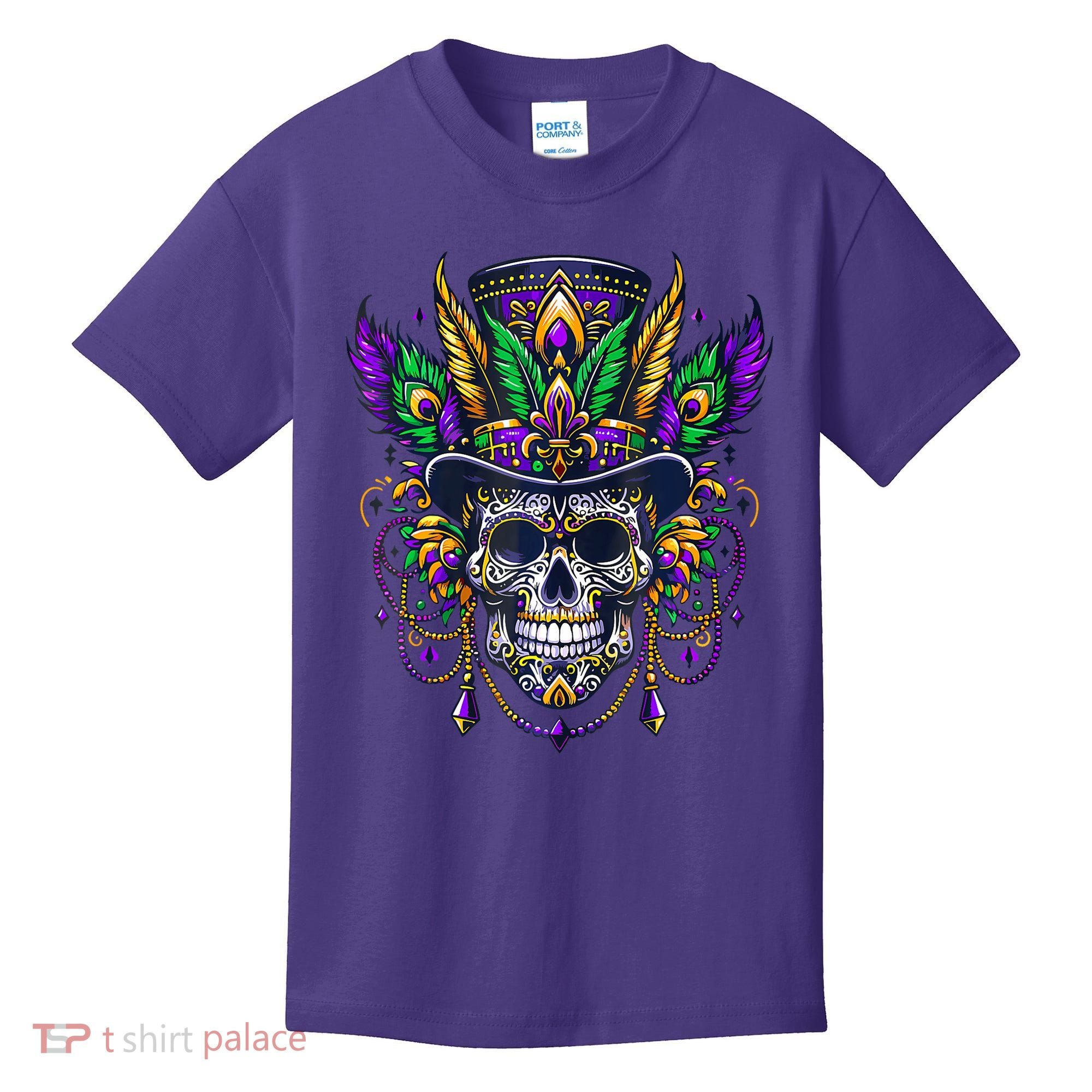 Mardi Gras Skull Top Hat New Orleans Witch Doctor Voodoo Kids T-Shirt