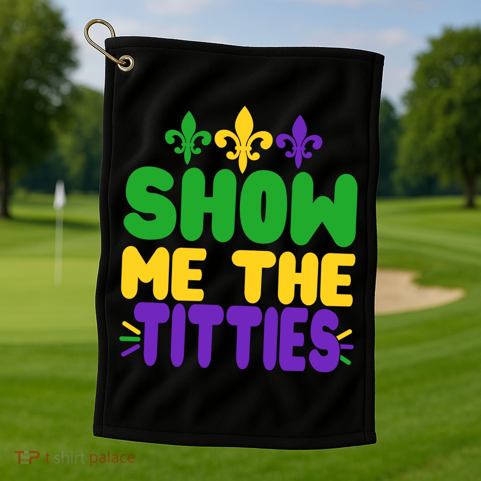 Mardi Gras Show Me The Titties Golf Towel