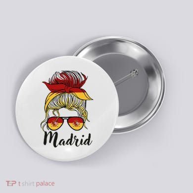 Madrid Girl Spanish Flag Spain Button