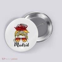 Madrid Girl Spanish Flag Spain Button thumb 0
