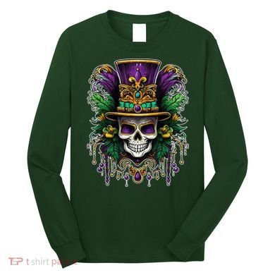 Mardi Gras Sugar Skull Party Long Sleeve Shirt
