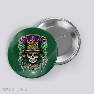 Mardi Gras Sugar Skull Party Button