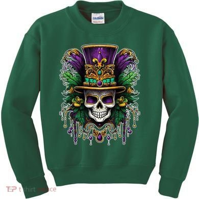 Mardi Gras Sugar Skull Party Kids Sweatshirt