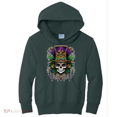 Mardi Gras Sugar Skull Party Kids Hoodie