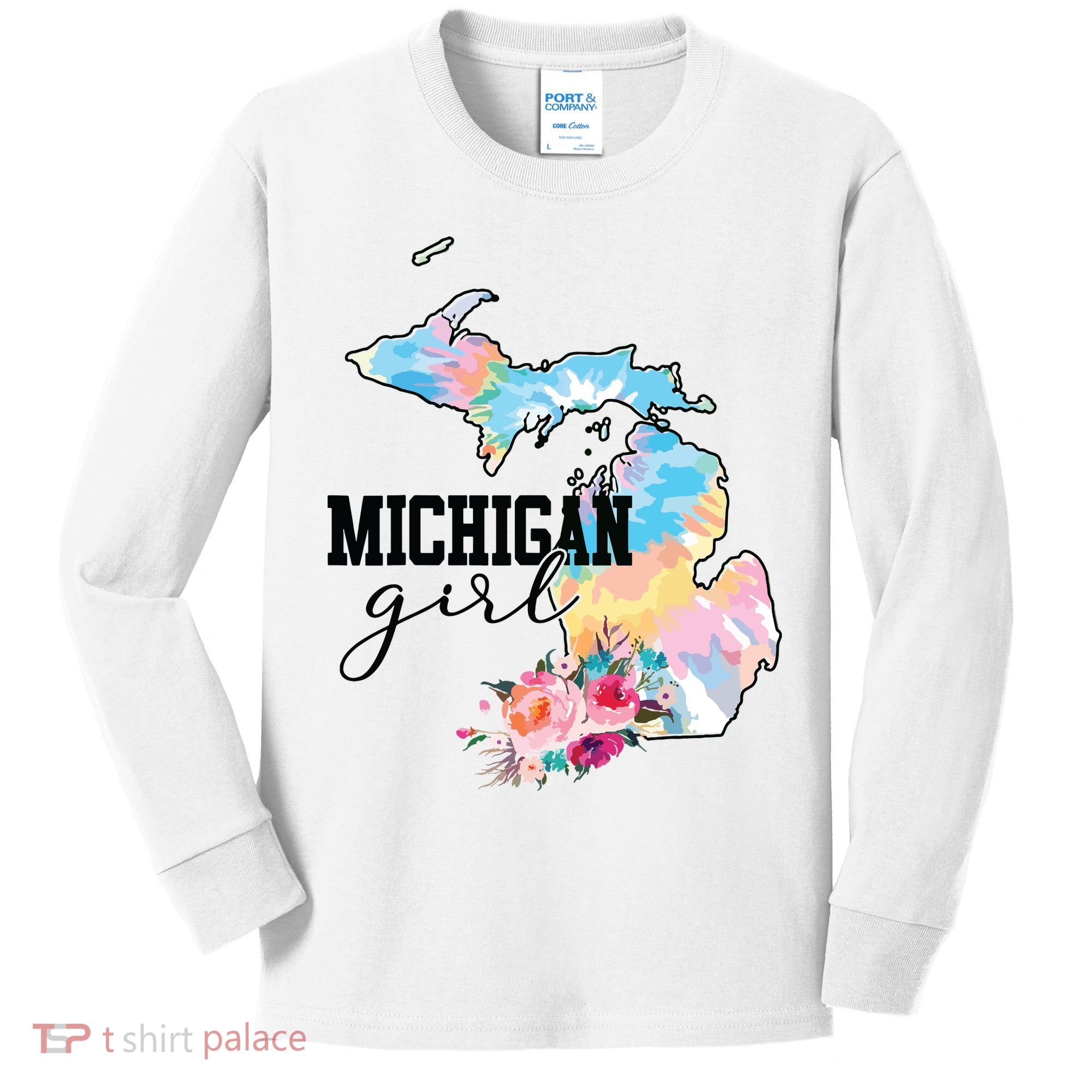 Michigan Girl Tie Dye State Michigan Lovers Kids Long Sleeve Shirt
