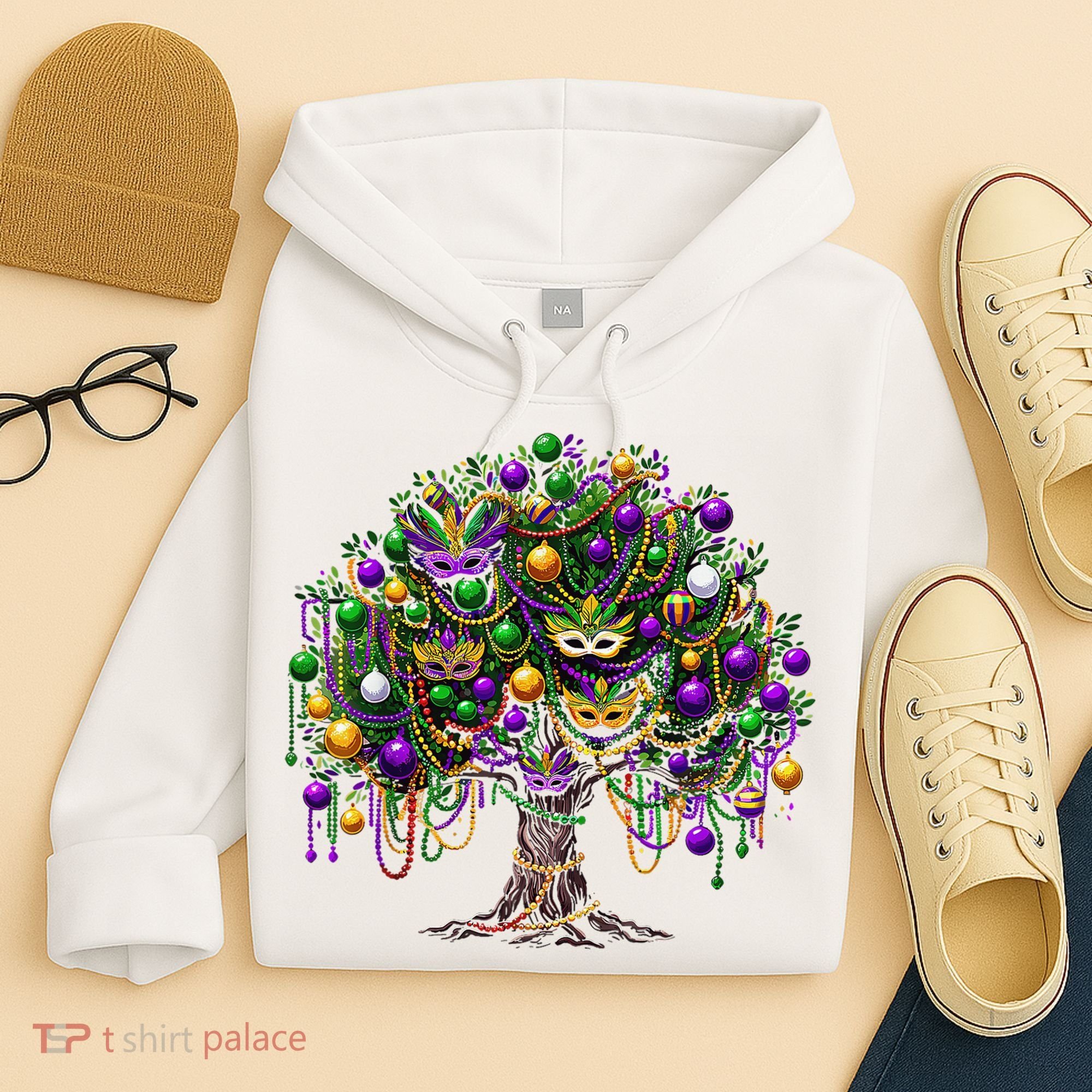 Mardi Gras Tree Beads New Orleans 2025 Festival Bead Tree Hoodie