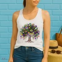 Mardi Gras Tree Beads New Orleans 2025 Festival Bead Tree Women's Tank Top thumb 2