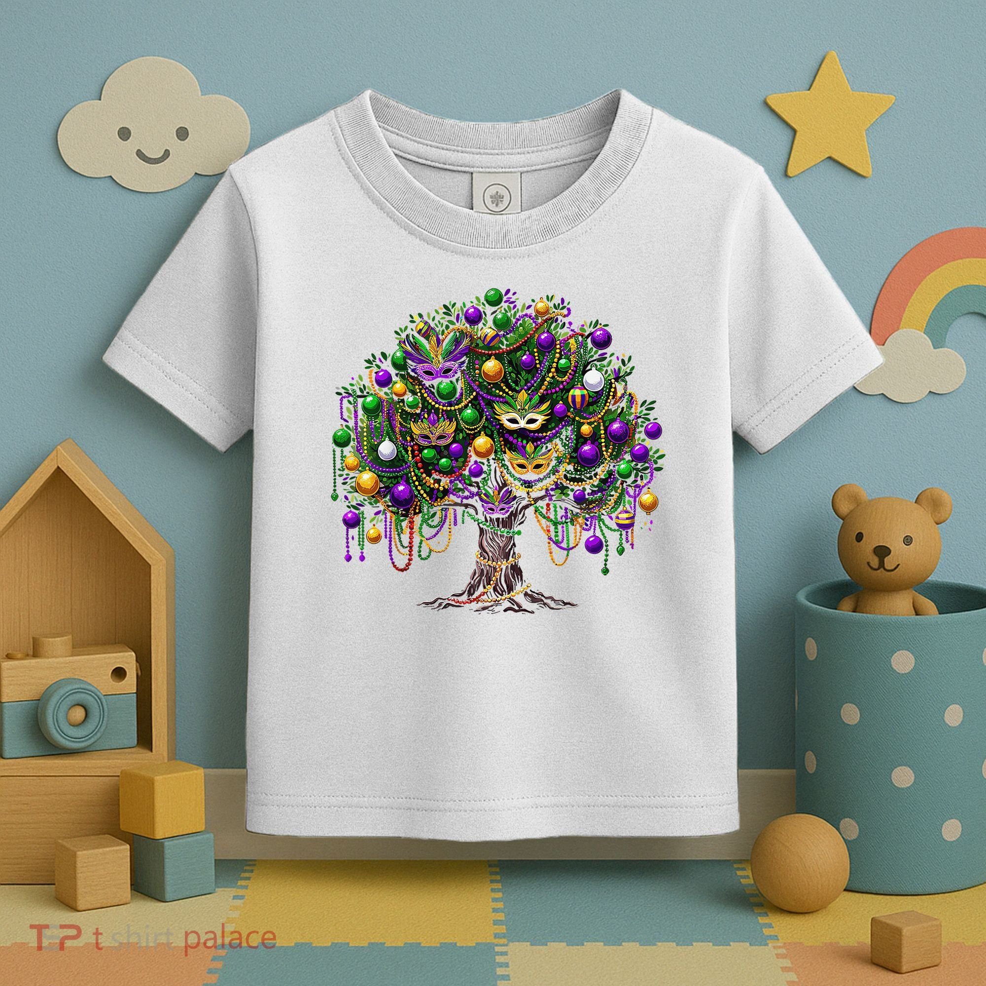 Mardi Gras Tree Beads New Orleans 2025 Festival Bead Tree Toddler T-Shirt