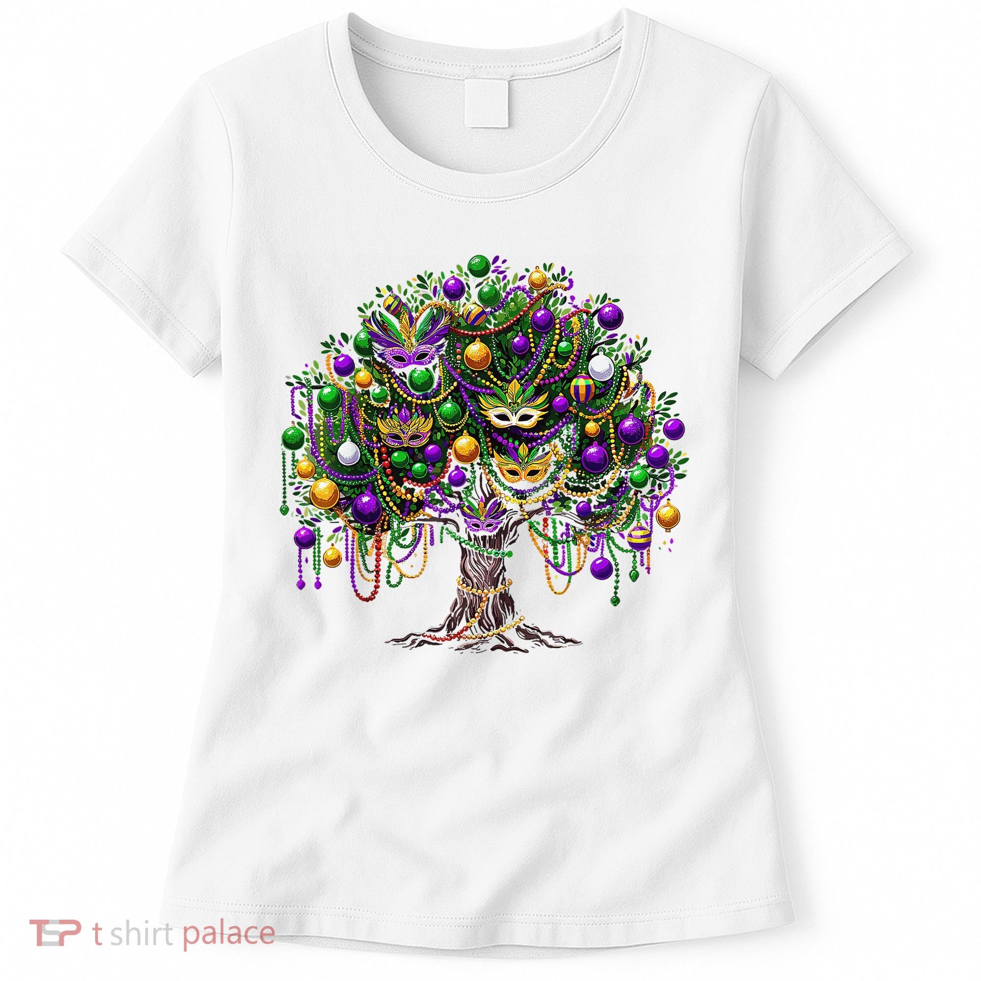 Mardi Gras Tree Beads New Orleans 2025 Festival Bead Tree Women's T-Shirt