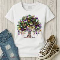 Mardi Gras Tree Beads New Orleans 2025 Festival Bead Tree Women's T-Shirt thumb 3