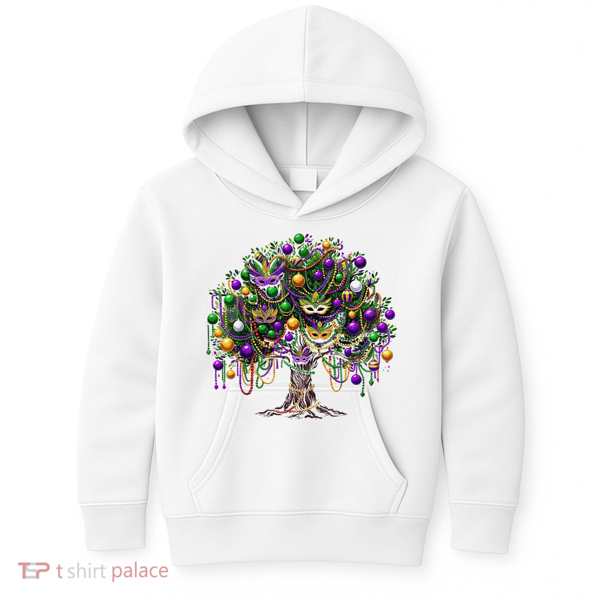 Mardi Gras Tree Beads New Orleans 2025 Festival Bead Tree Kids Hoodie