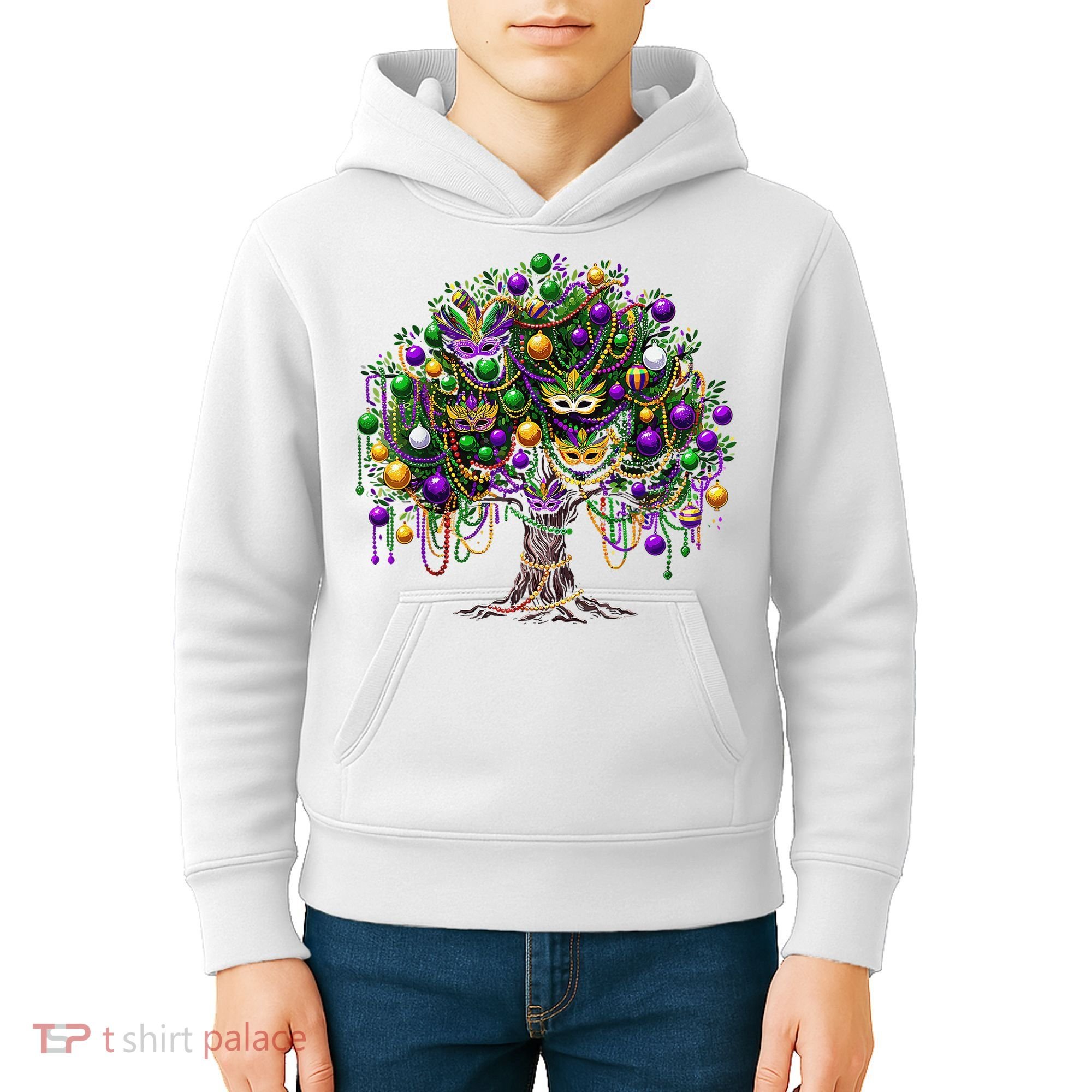 Mardi Gras Tree Beads New Orleans 2025 Festival Bead Tree Kids Hoodie