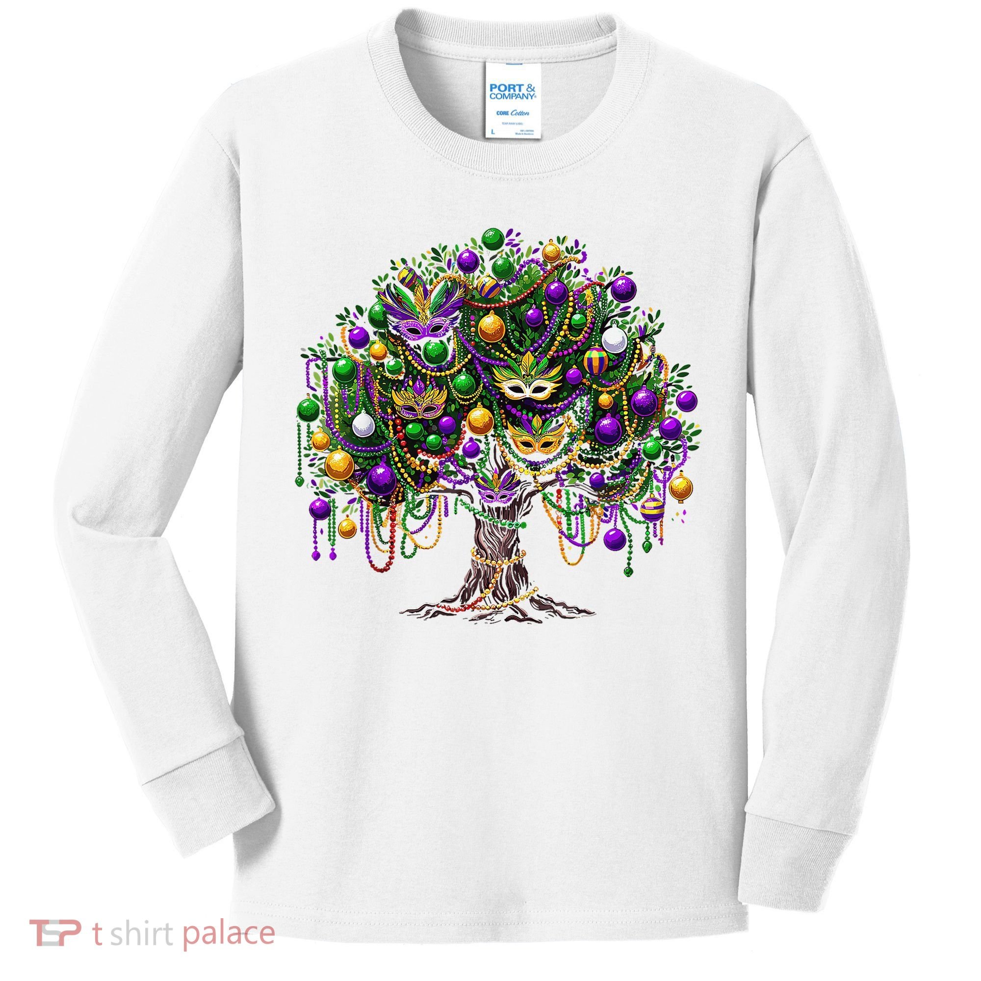 Mardi Gras Tree Beads New Orleans 2025 Festival Bead Tree Kids Long Sleeve Shirt