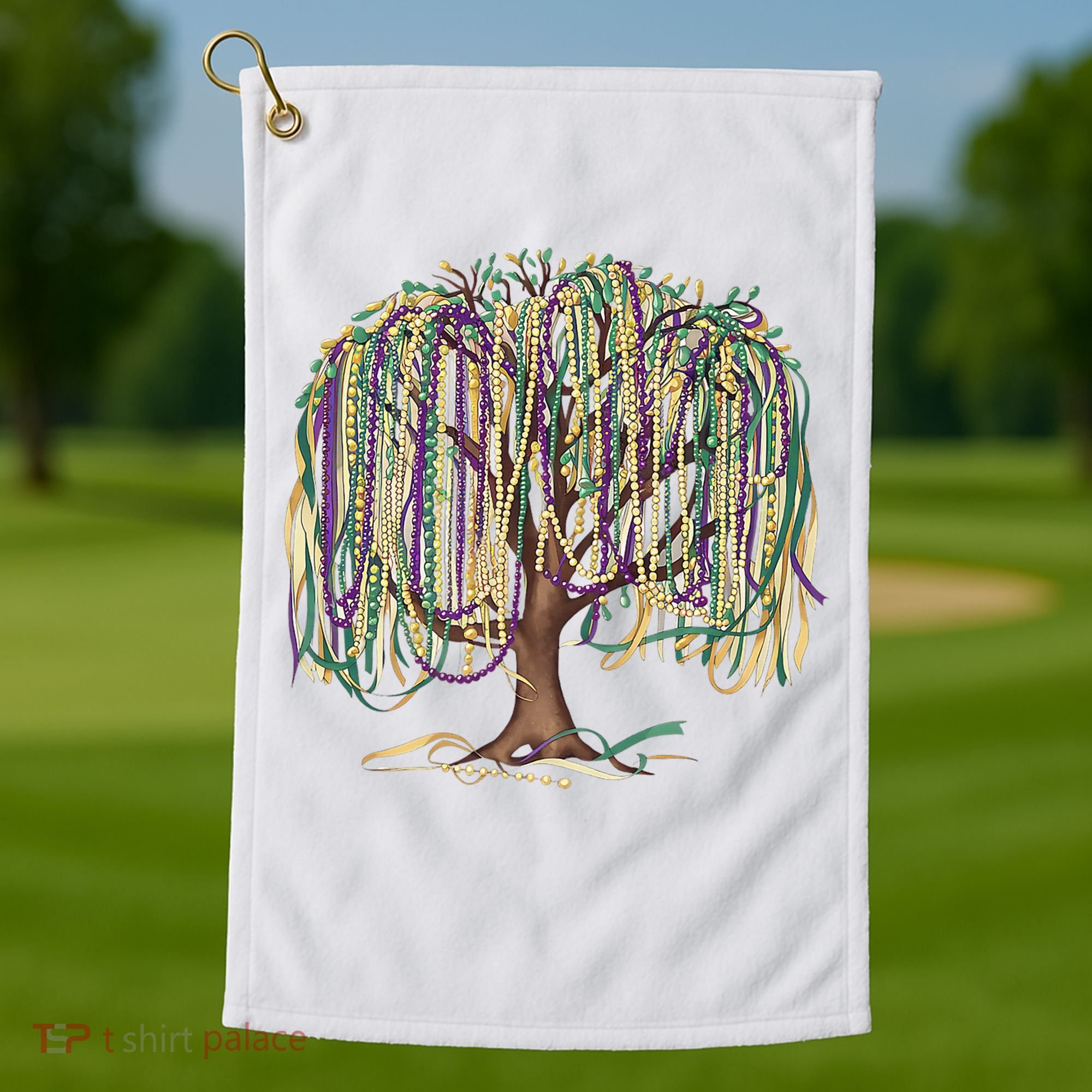 Mardi Gras Tree Beads New Orleans 2025 Festival Bead Tree Golf Towel