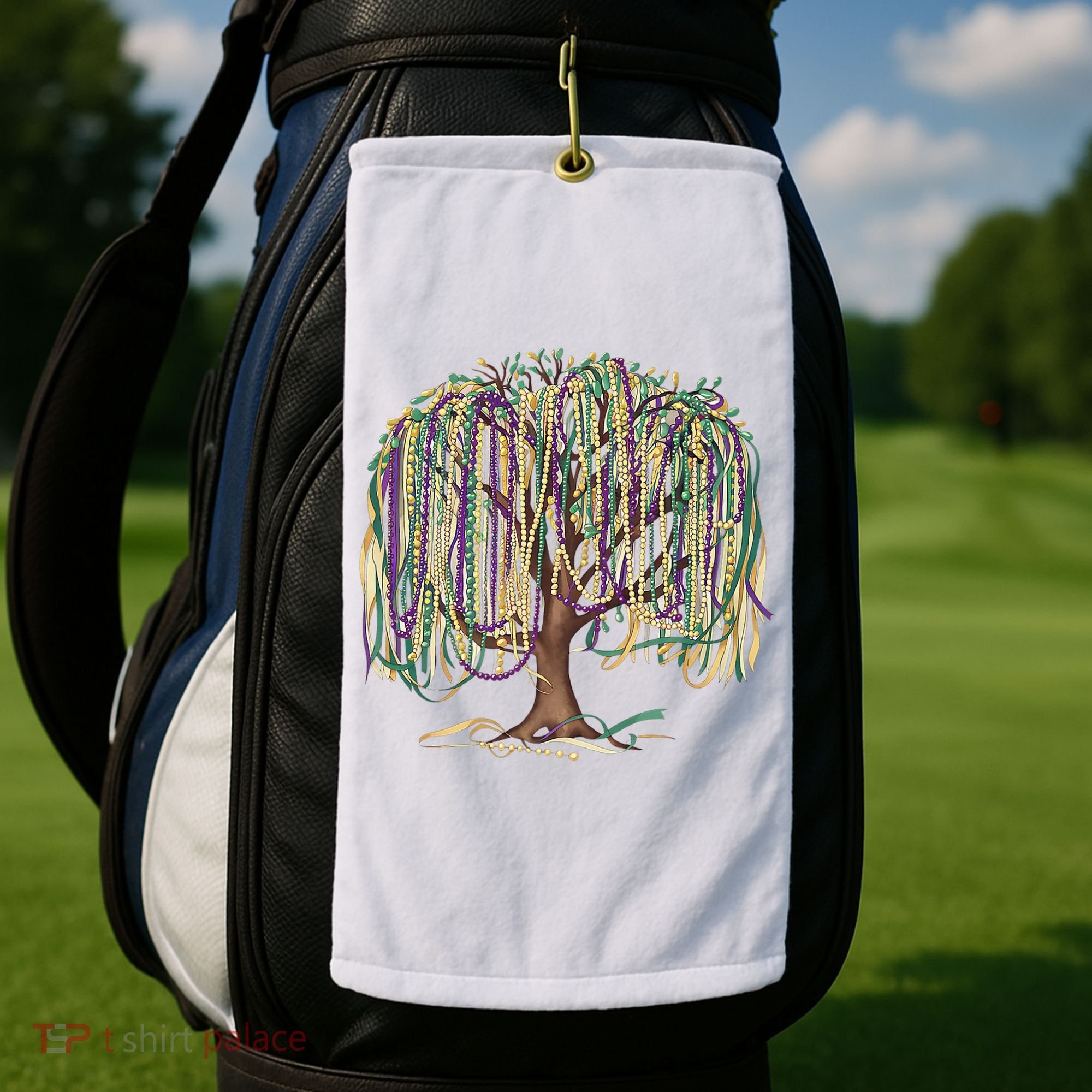Mardi Gras Tree Beads New Orleans 2025 Festival Bead Tree Golf Towel