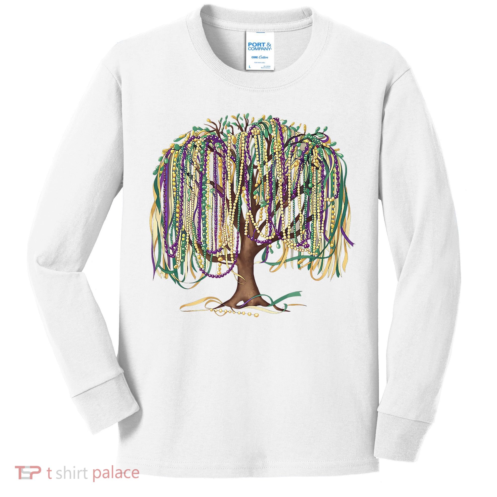 Mardi Gras Tree Beads New Orleans 2025 Festival Bead Tree Kids Long Sleeve Shirt