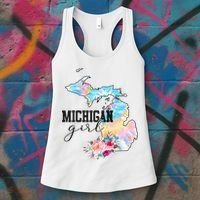 Michigan Girl Tie Dye State Michigan Women's Tank Top thumb 3