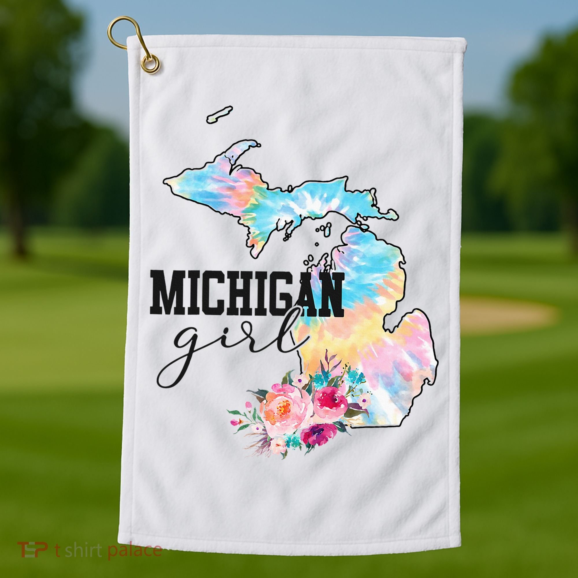 Michigan Girl Tie Dye State Michigan Golf Towel