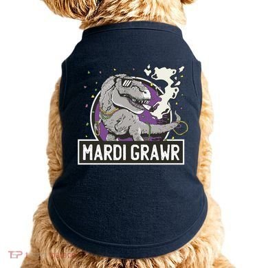 Mardi Grawr T Rex Doggie Tank