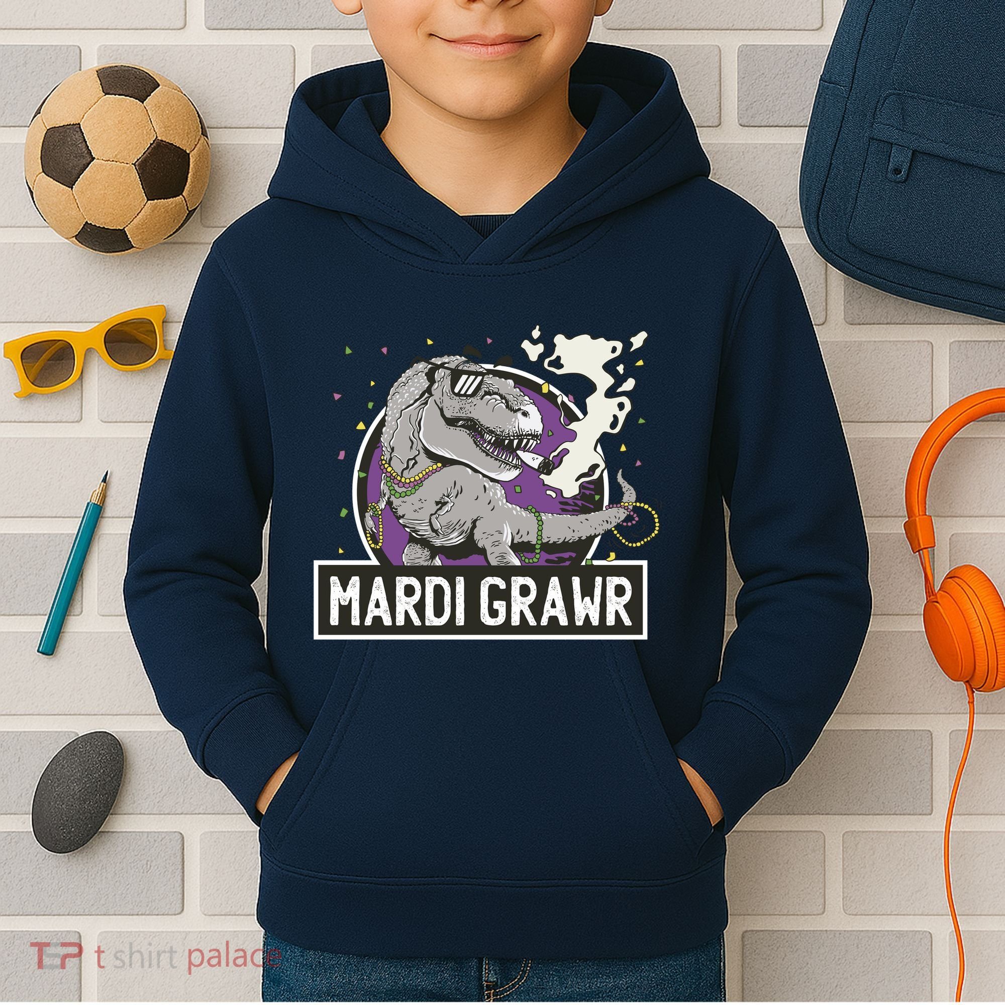 Mardi Grawr T Rex Kids Hoodie
