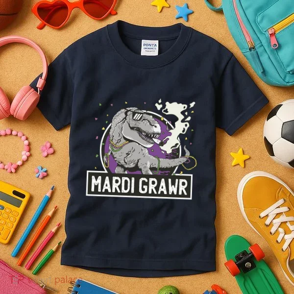 Mardi Grawr T Rex Kids T-Shirt
