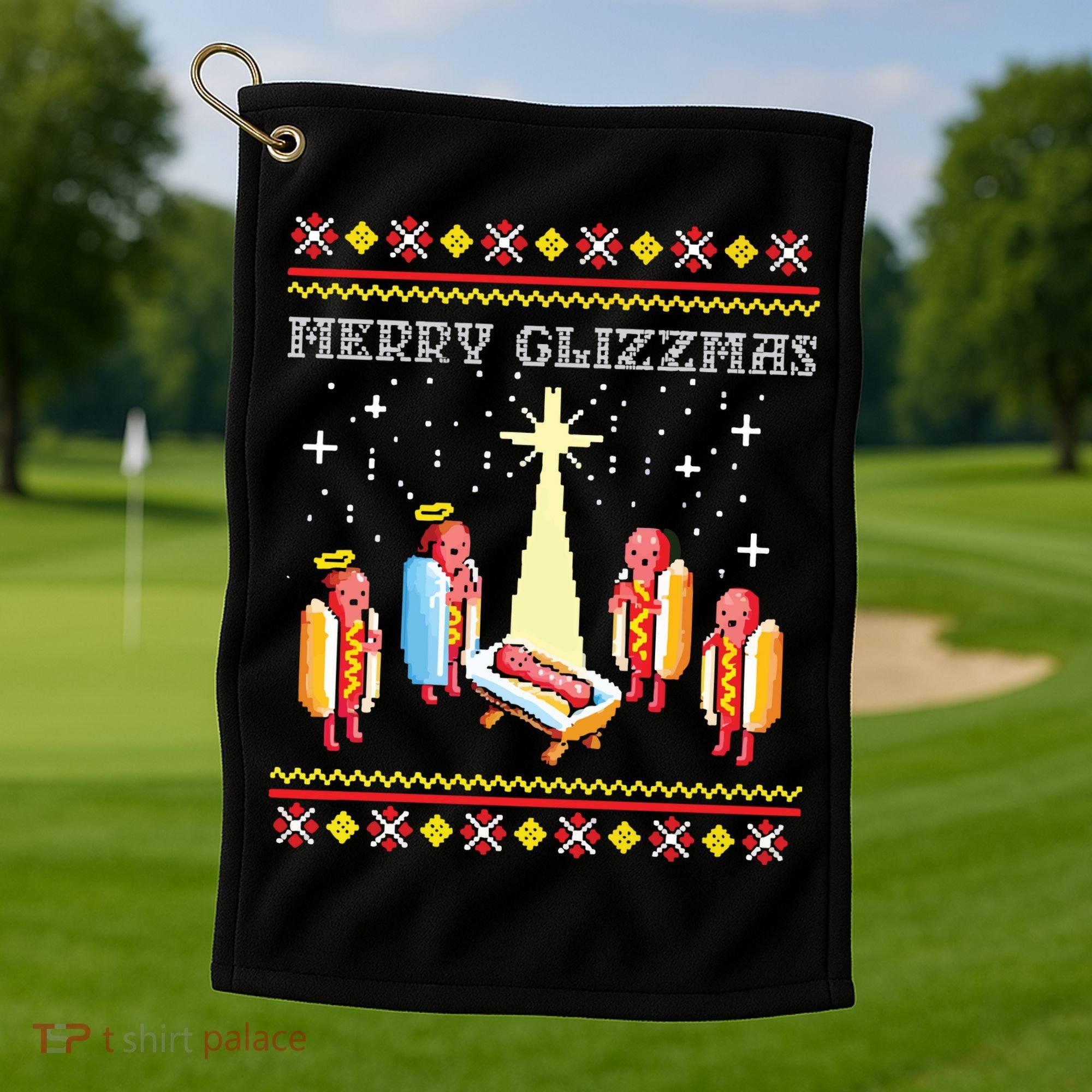 Merry Glizzmas Ugly Christmas Golf Towel