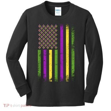 Mardi Gras Vintage Flag Celebration Kids Long Sleeve Shirt