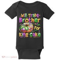 Mardi Gras Will Trade Brother For King Cake Bead Baby Bodysuit thumb 0
