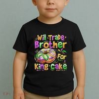 Mardi Gras Will Trade Brother For King Cake Bead Toddler T-Shirt thumb 2