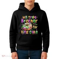 Mardi Gras Will Trade Brother For King Cake Bead Kids Hoodie thumb 4