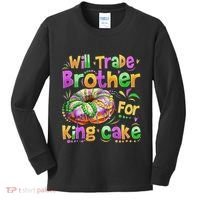 Mardi Gras Will Trade Brother For King Cake Bead Kids Long Sleeve Shirt thumb 0