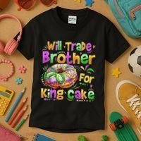 Mardi Gras Will Trade Brother For King Cake Bead Kids T-Shirt thumb 3