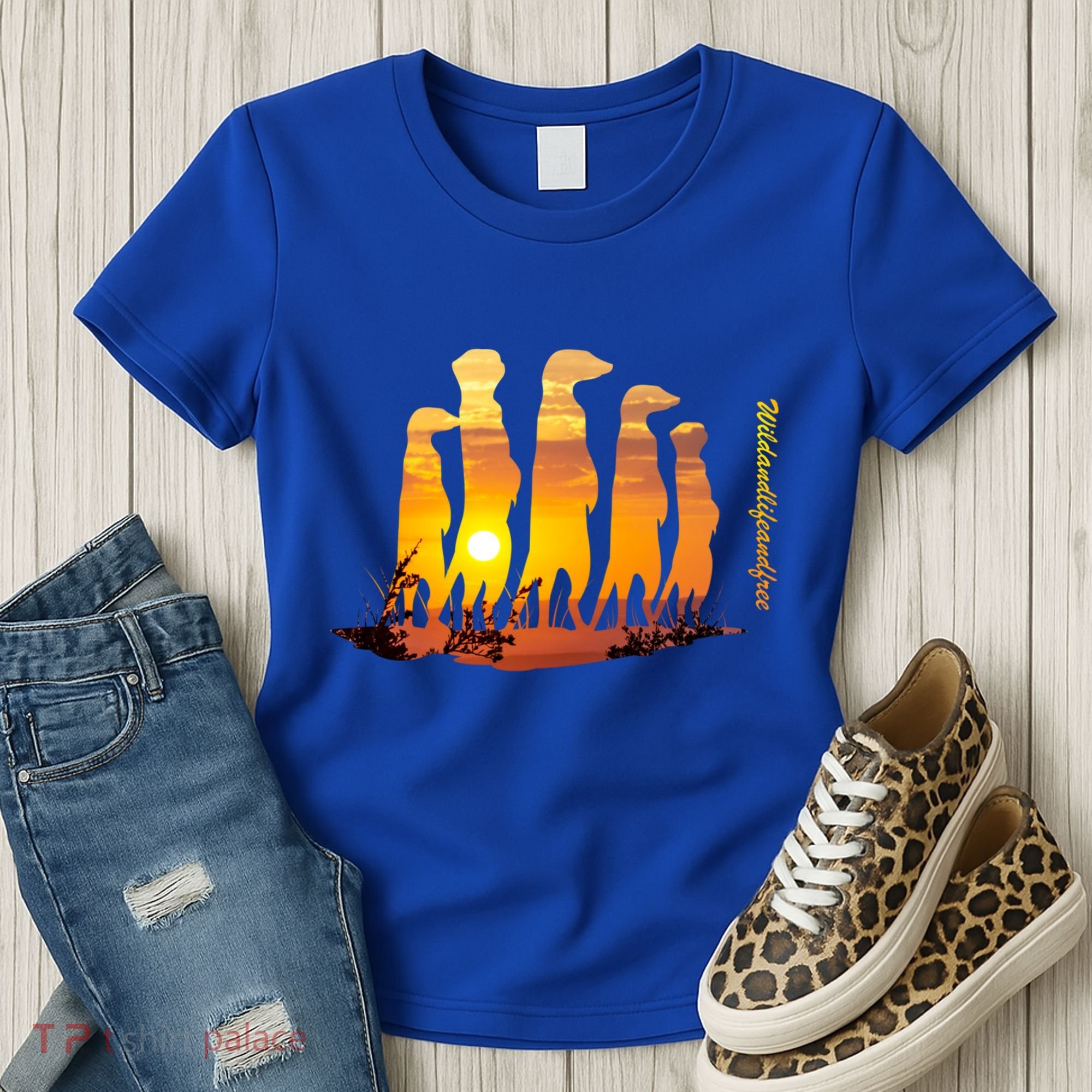 Meerkat Group With Sunset Wildlife Meerkat Cute Gift Women's T-Shirt