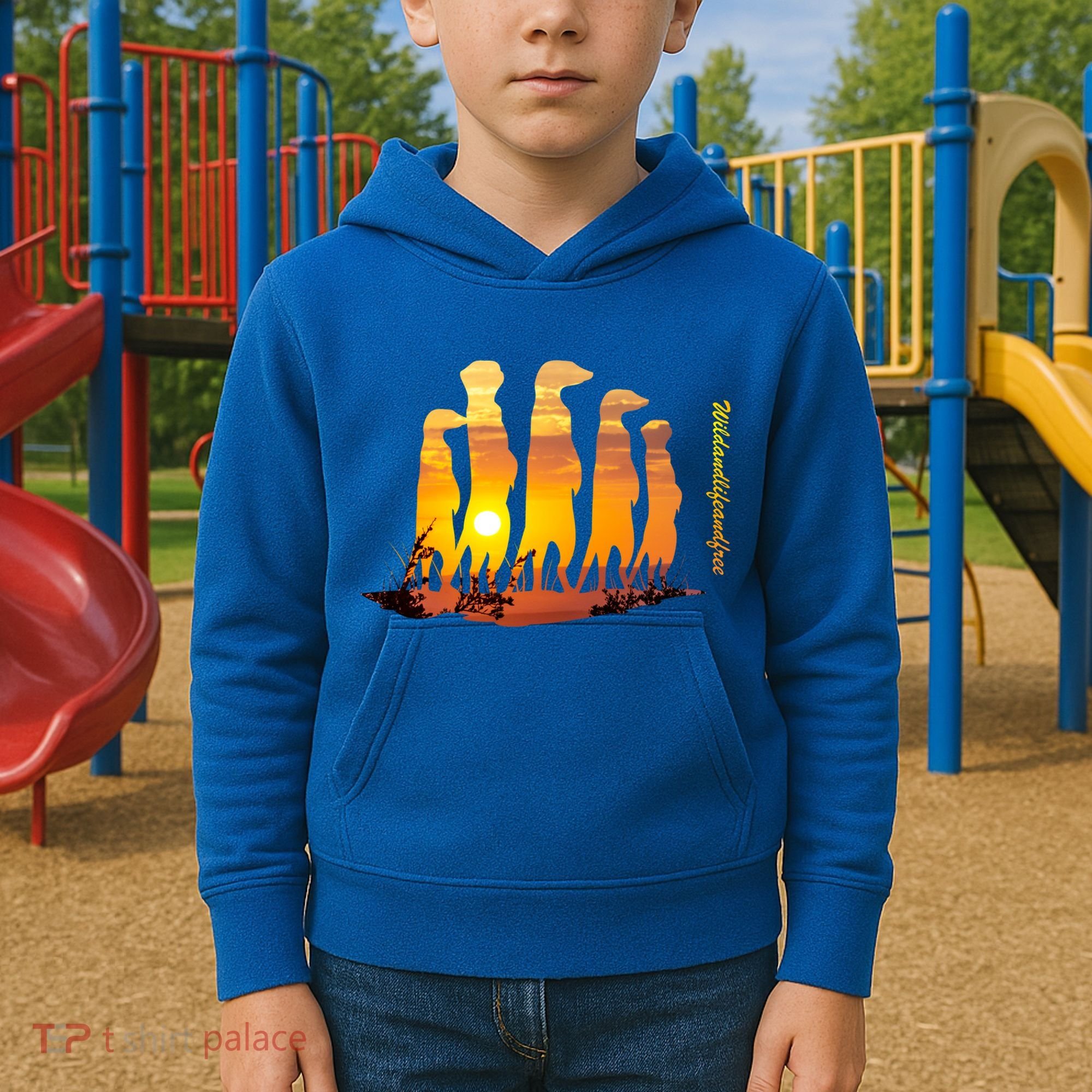 Meerkat Group With Sunset Wildlife Meerkat Cute Gift Kids Hoodie