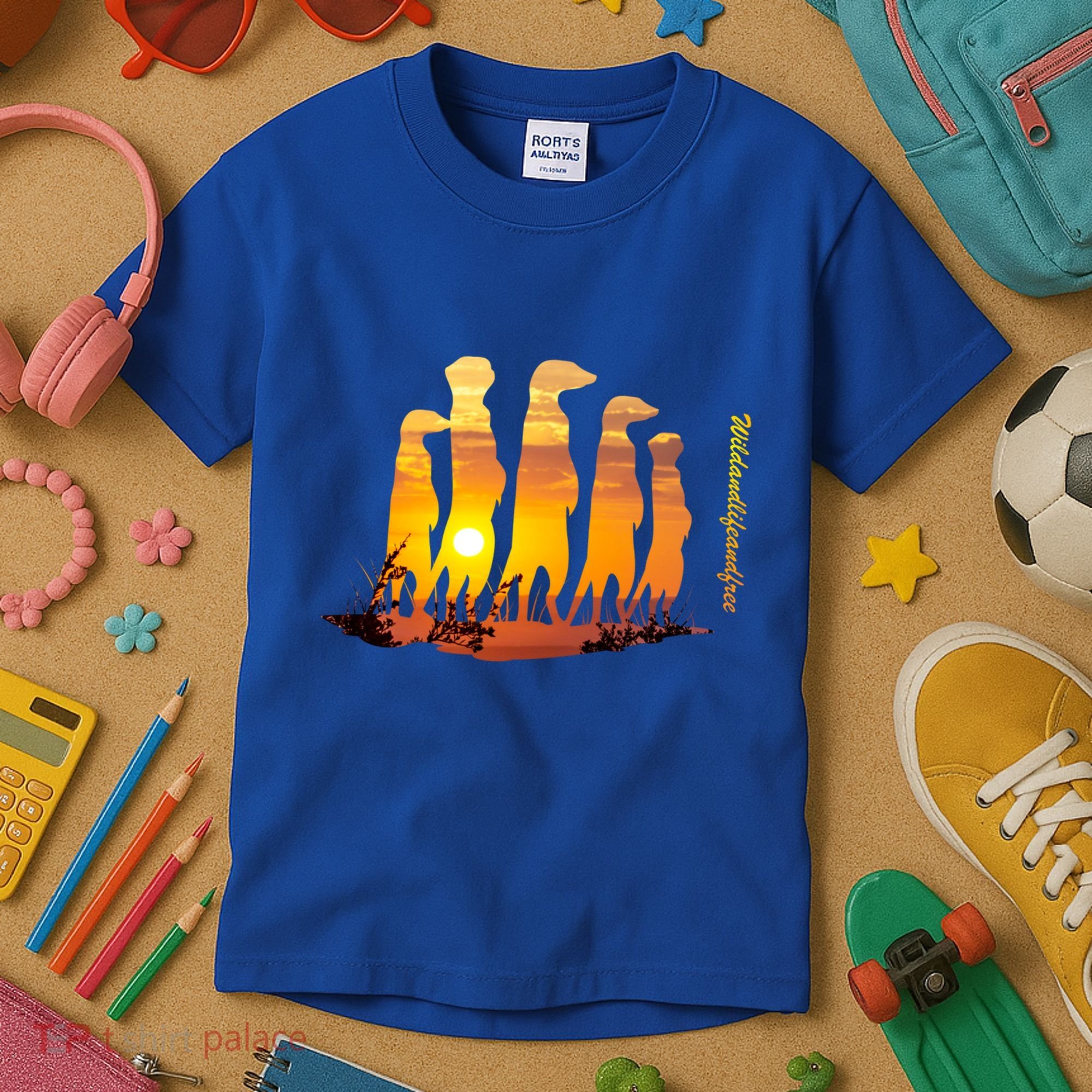 Meerkat Group With Sunset Wildlife Meerkat Cute Gift Kids T-Shirt