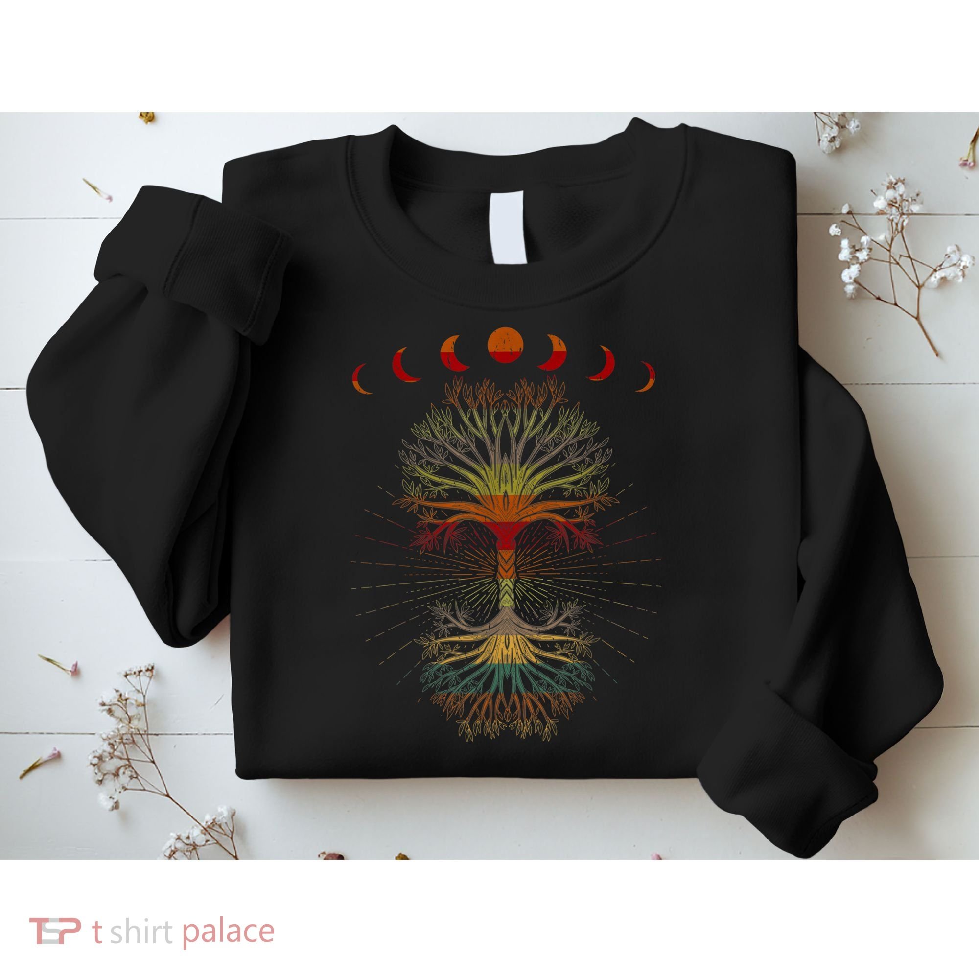 Moon Hippie 60s 70s Vibe Trees Of Life Retro Graphic Sweatshirt