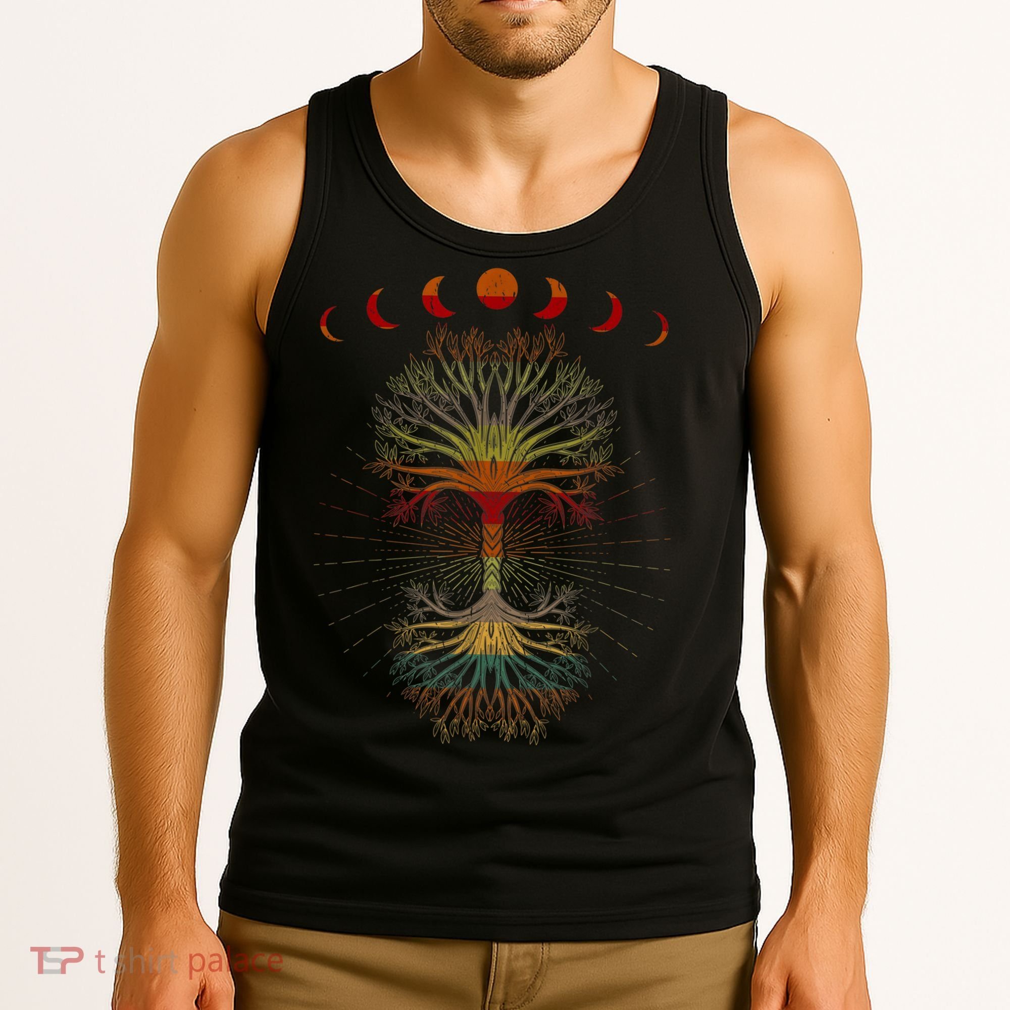 Moon Hippie 60s 70s Vibe Trees Of Life Retro Graphic Tank Top