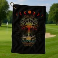 Moon Hippie 60s 70s Vibe Trees Of Life Retro Graphic Golf Towel thumb 1