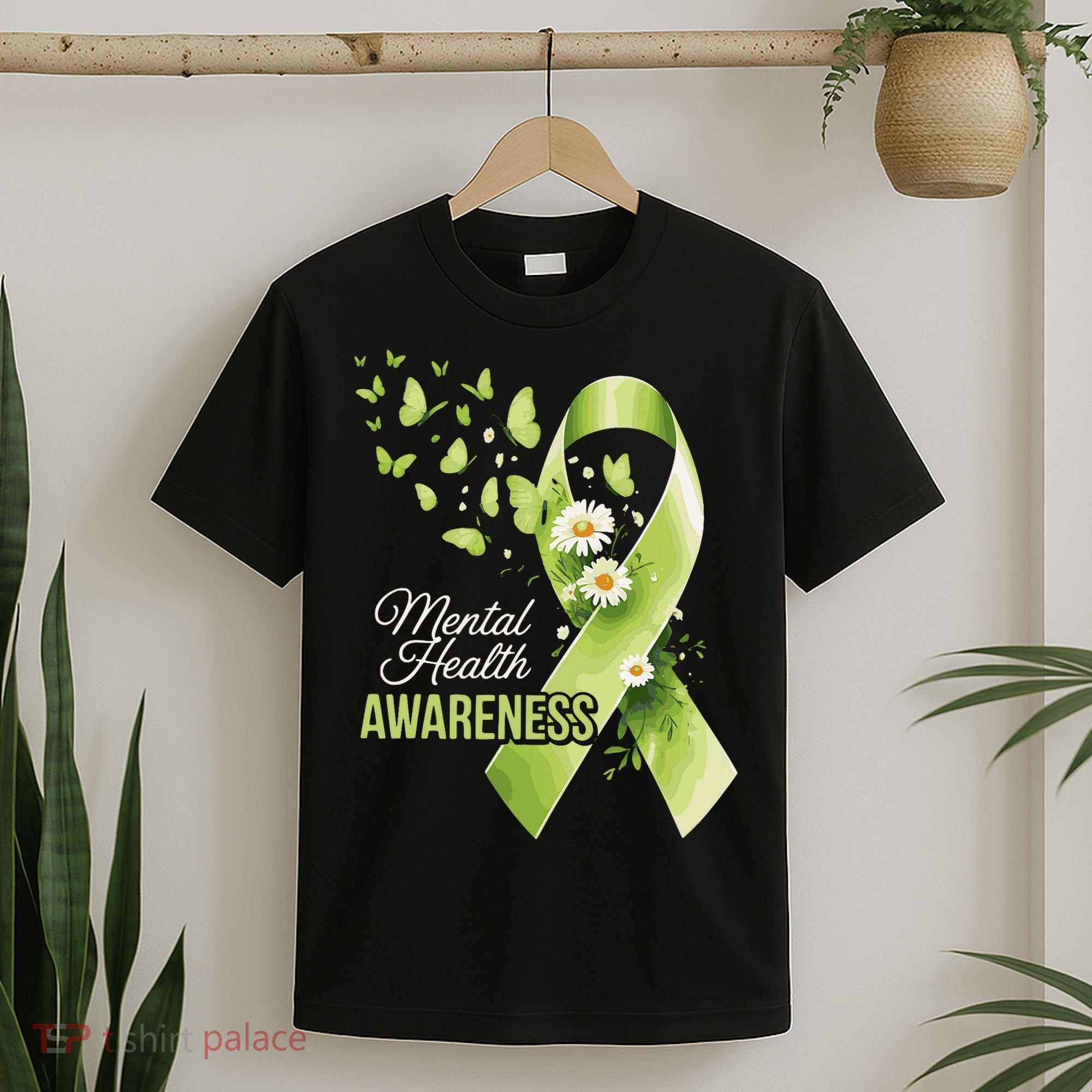Mental Health Awareness Butterfly Green Ribbon  T-Shirt