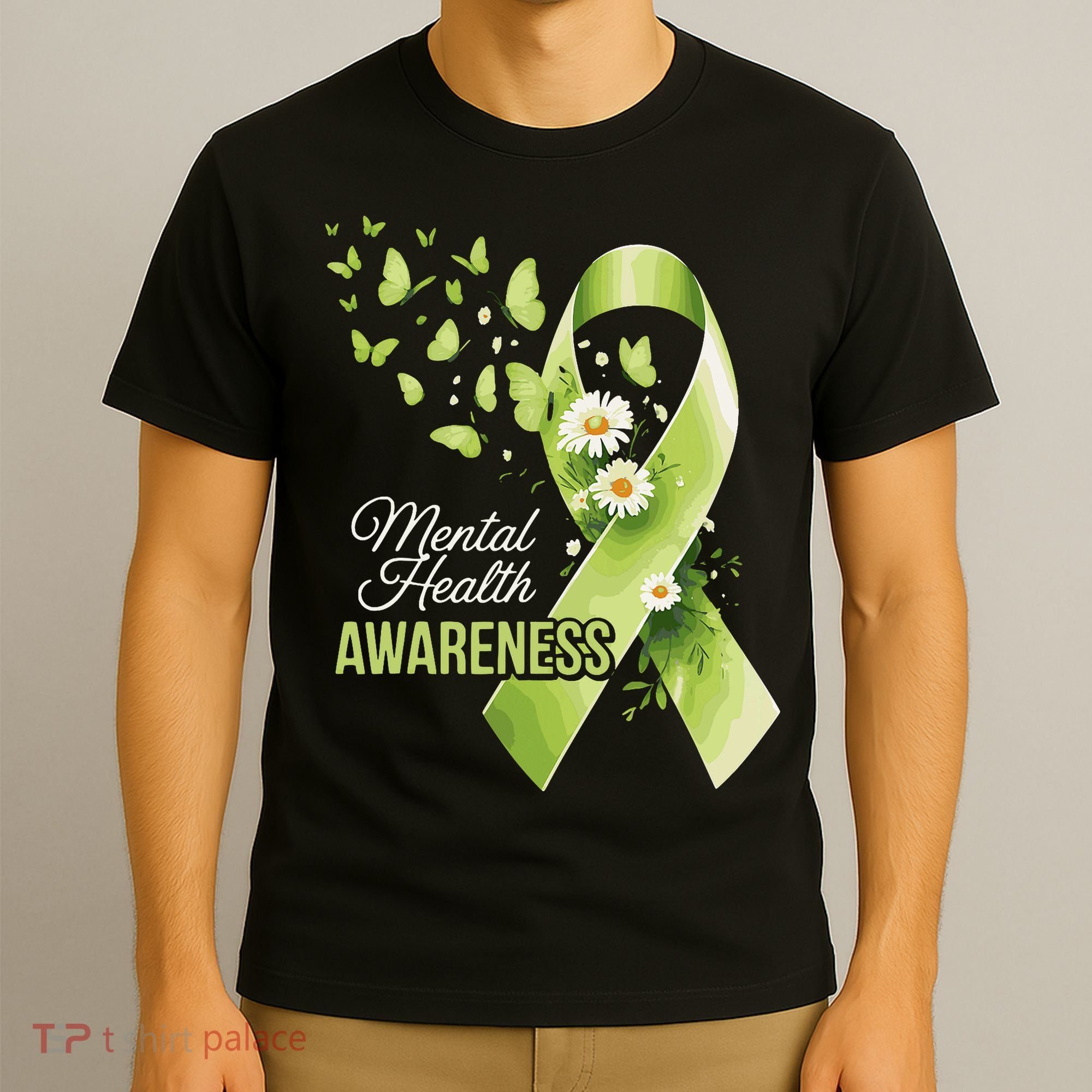 Mental Health Awareness Butterfly Green Ribbon  T-Shirt
