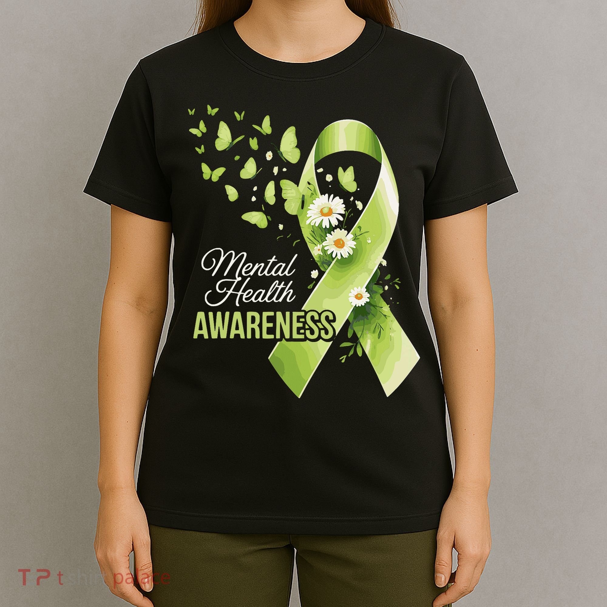 Mental Health Awareness Butterfly Green Ribbon  T-Shirt